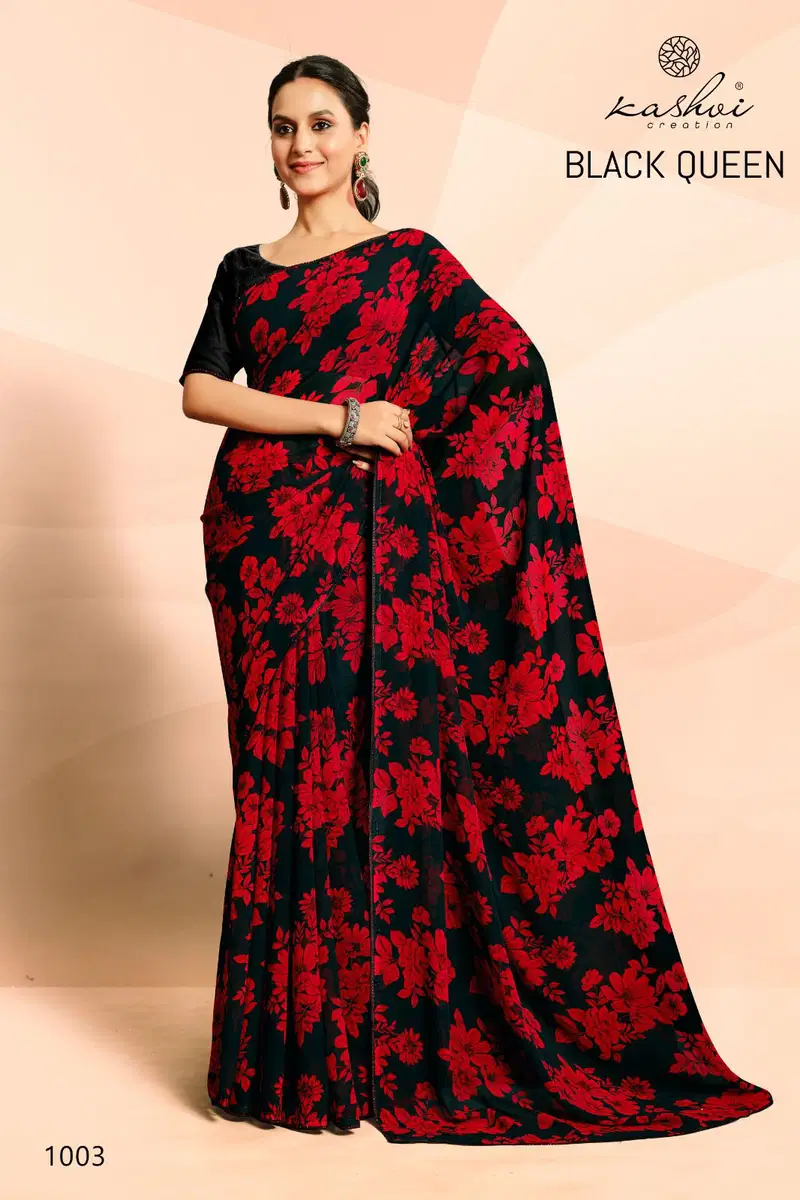 Black Queen By Kashvi Georgette Fancy Sarees Wholesale Market In Surat